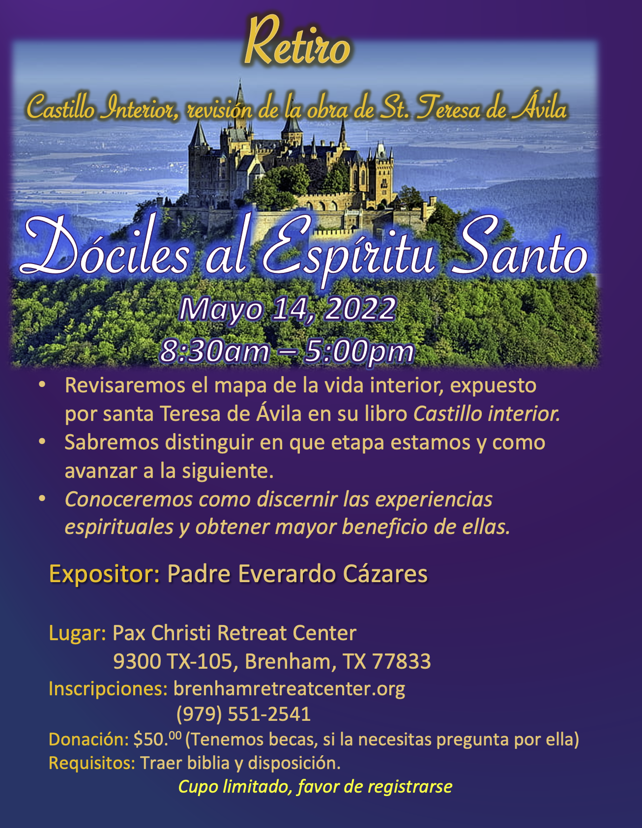 Retiro Dóciles al Espíritu Santo Mayo 14, 2022